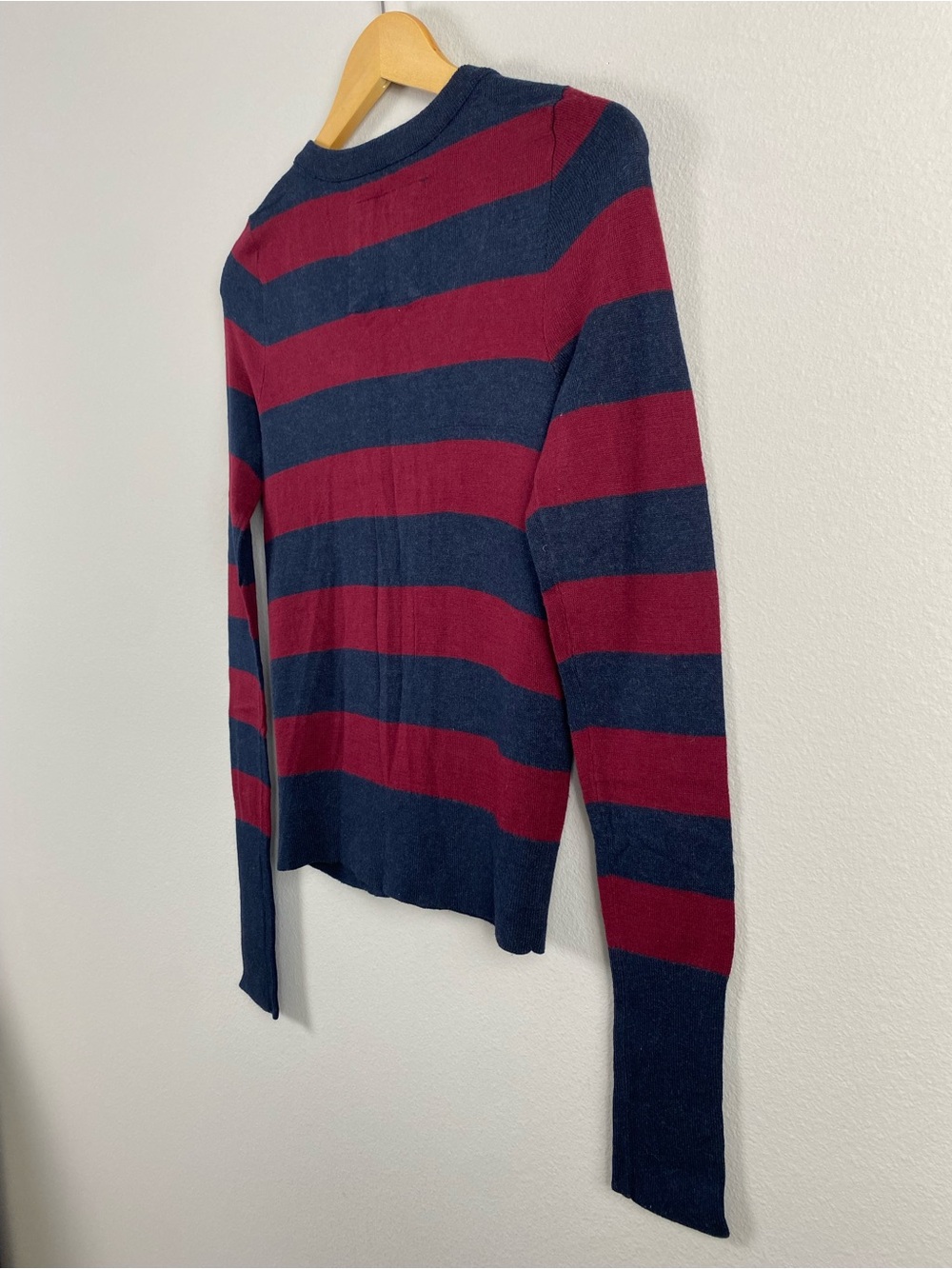 Abercrombie & Fitch Y2K Striped Bow Detail Long Sleeve Cardigan | Burgundy/Navy - Picture 8 of 16